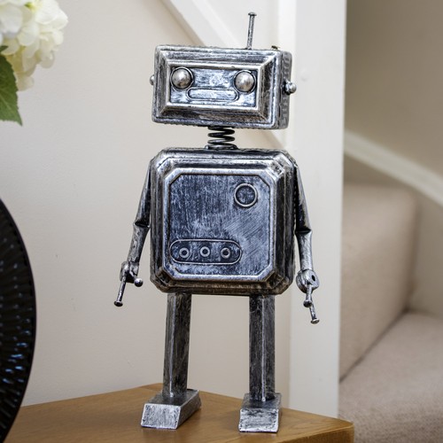 Silver rivet robot ornament - silver,